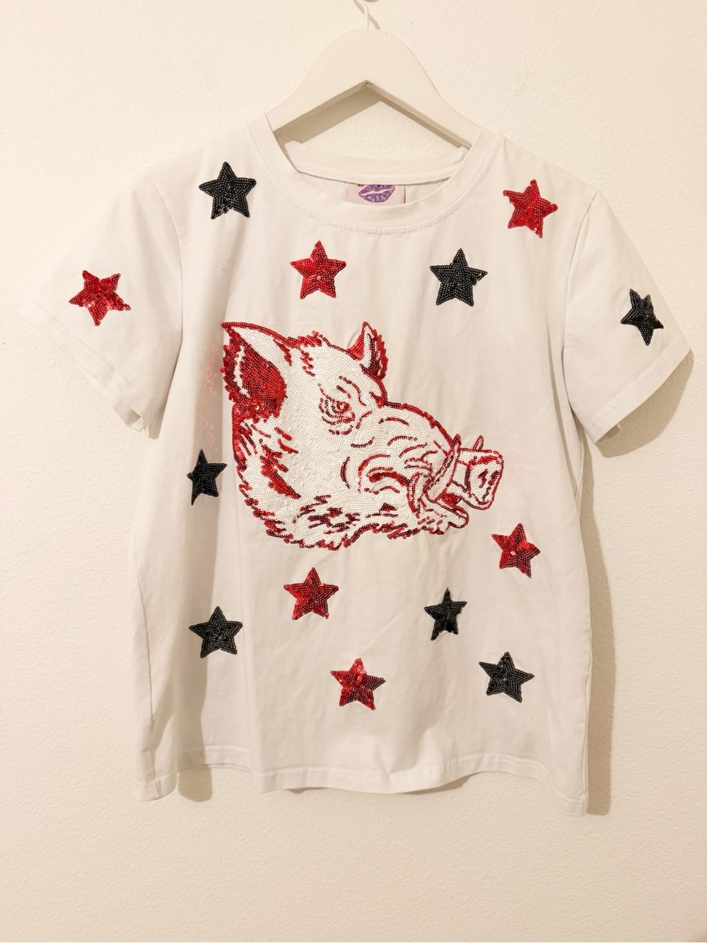 Sparkle City Hogs Star Sequin Embellished Tee Shirt Size Medium M *